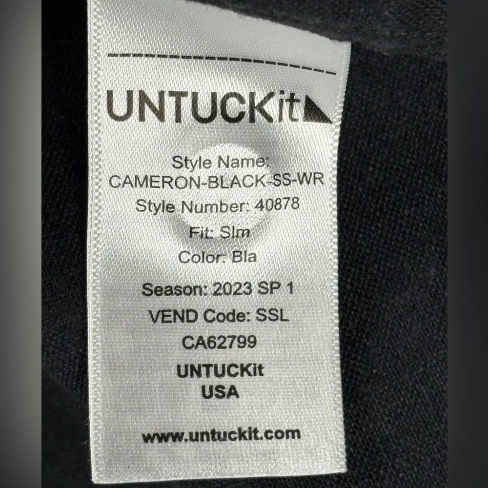 UNTUCKit Cameron Black Linen Short Sleeve Shirt Medium Slim Fit - Picture 4 of 7
